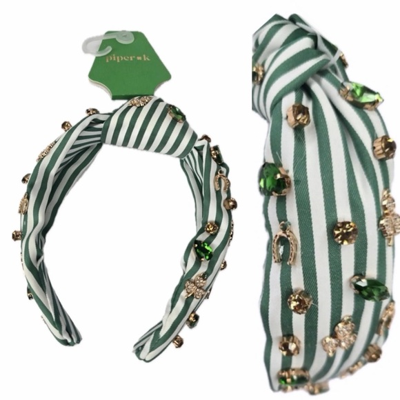Piper Accessories - Piper K Striped Green and White Embellished Headband